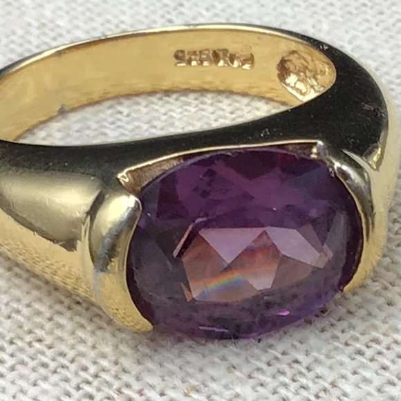 Lovely Gold & Purple Sterling Silver Vintage Ring Signed - Picture 13 of 13